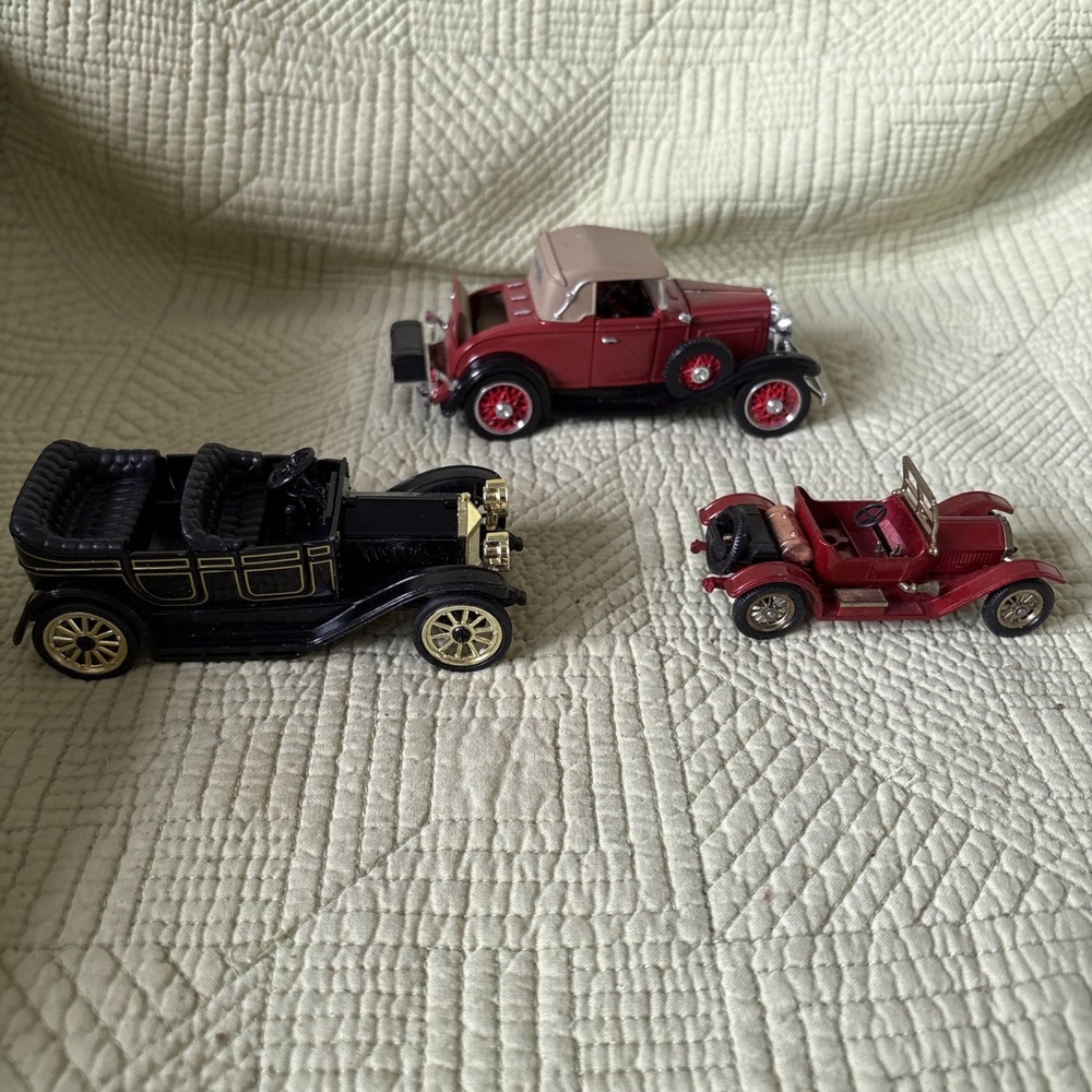 Lot of 3 Diecast Vintage Classic Model Cars Roadster Touring Car Red Black